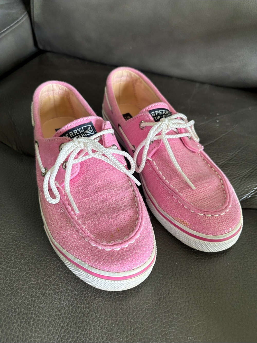 Sperry Bright Pink Canvas Deck Shoes with White Laces